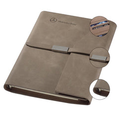 Loose Leaf Notebook With Thin Leather Strap And Flap Closure With Slanted Edge