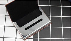 Stainless Steel Business Name Card Flip-Open Holder With Rounded Metal Plate On Cover
