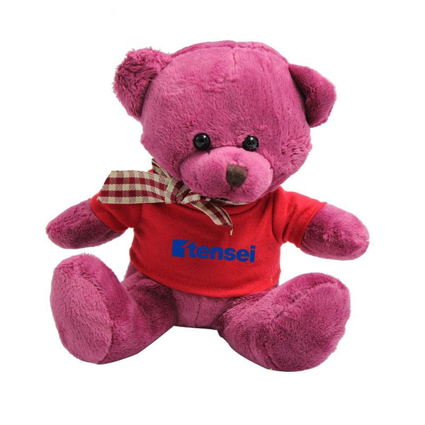 17cm Teddy Bear Plush Toy With T-Shirt And Checkered Ribbon