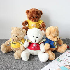 16cm Teddy Bear Plush Toy With T-Shirt And Checkered Ribbon